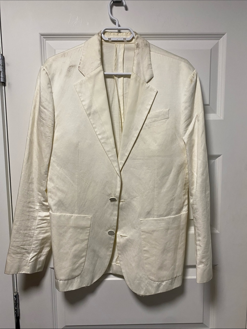J.Lindeberg Men's Cream Notch Lapel Two-Button Blazer - stained